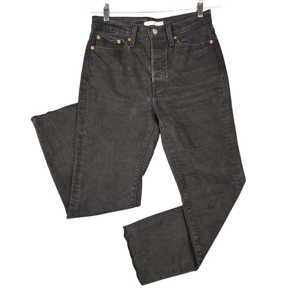 Levi's Wedgie Straight Jeans Women's 28x28 Black High Rise Raw Hem Denim